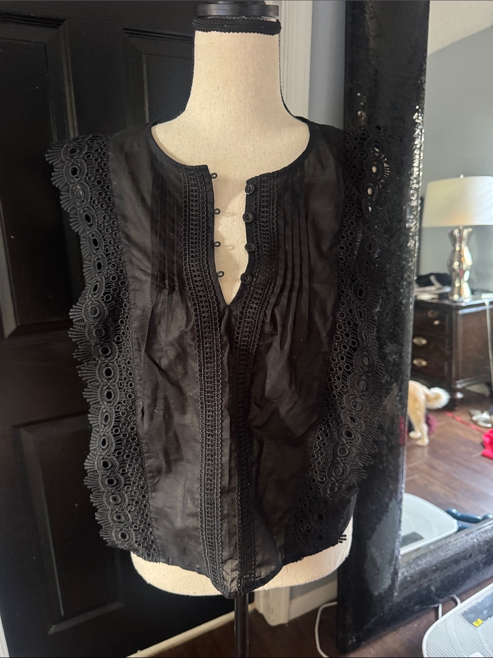 Marc New York Black Lace-Trim Sleeveless Blouse